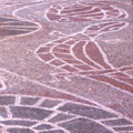 Overview of DurackDjubbul river stone ground mosaic, looking upstream.